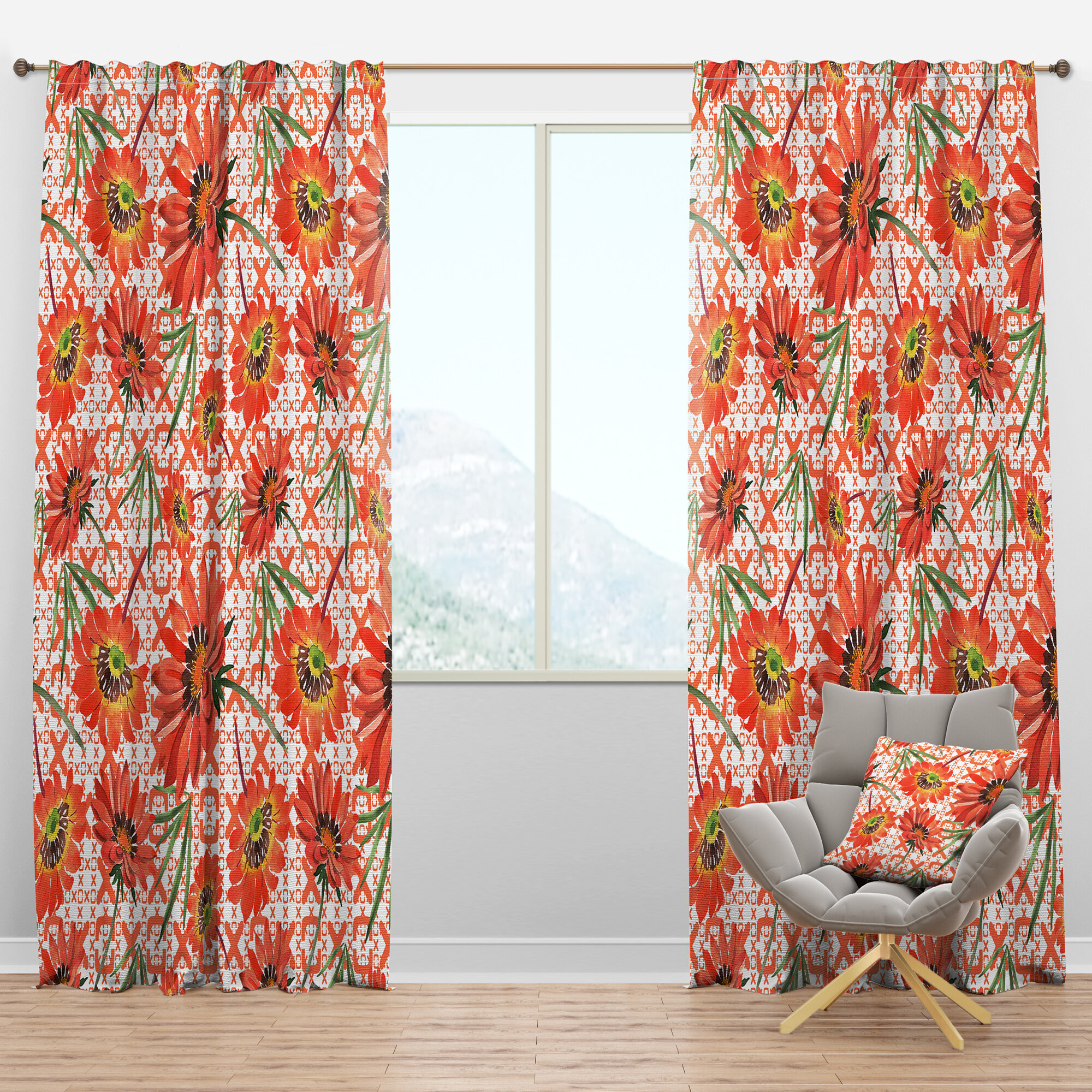 Orange outlet Marble Design Abstract Art Window Curtain Sheer Rot Pocket Draperies Room Divider in Orange, White